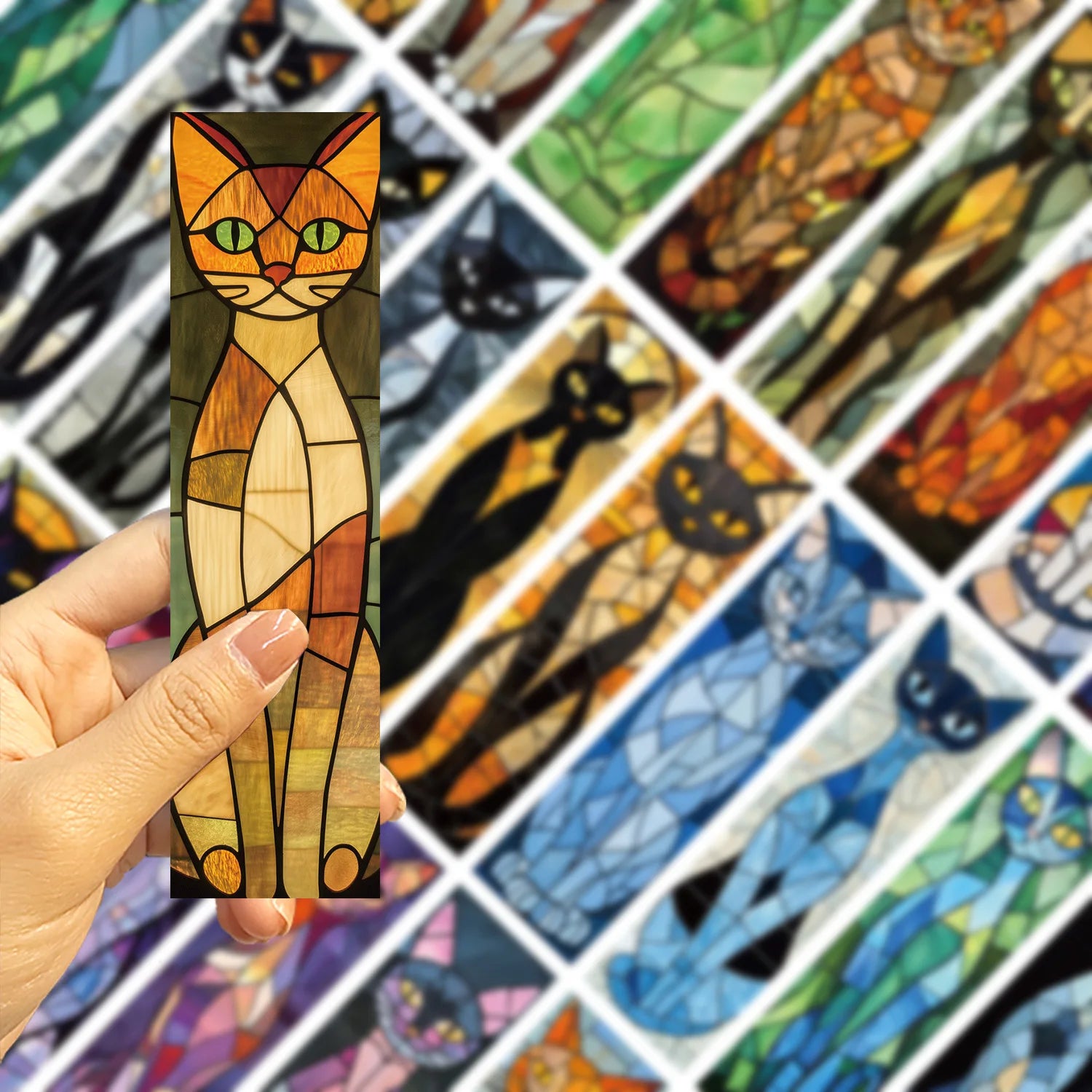 30 Pcs Color Block Cat Bookmark Series Handheld Art Creative Materials ins Reading Paper Bookmarks DIY