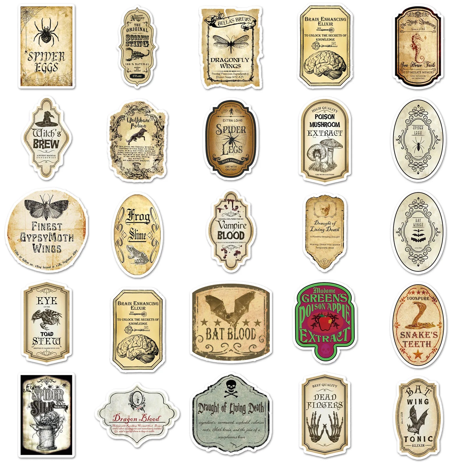 100Pcs Pack Magic Potion Label Graffiti Sticker Personality Retro Decal Decor Stationery Notebook Skateboard Luggage Sticker