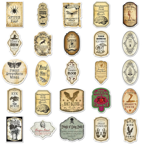100Pcs Pack Magic Potion Label Graffiti Sticker Personality Retro Decal Decor Stationery Notebook Skateboard Luggage Sticker