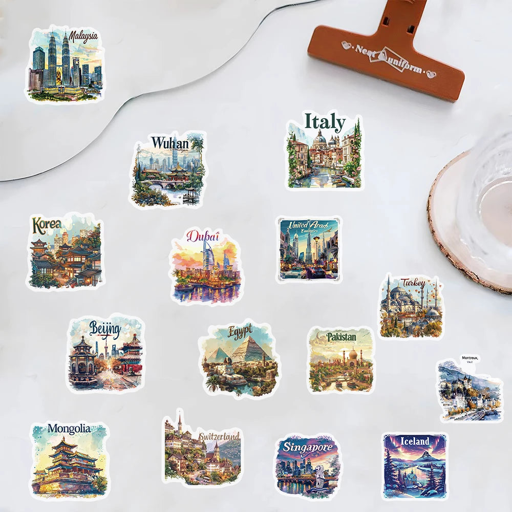 50PCS Travel Postcards Graffiti Stickers Motorcycle Laptop Art Picture Notebook Luggage Skateboard Phone Waterproof Stickers
