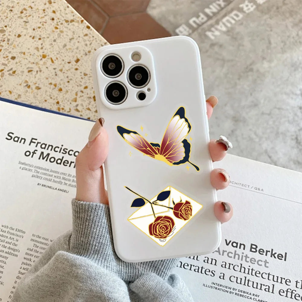 50PCS Retro Rose Gift Decorative Stickers, Computer Scrapbook, Refrigerator, Phone Case, Toy Decoration, Hot Stamping Stickers
