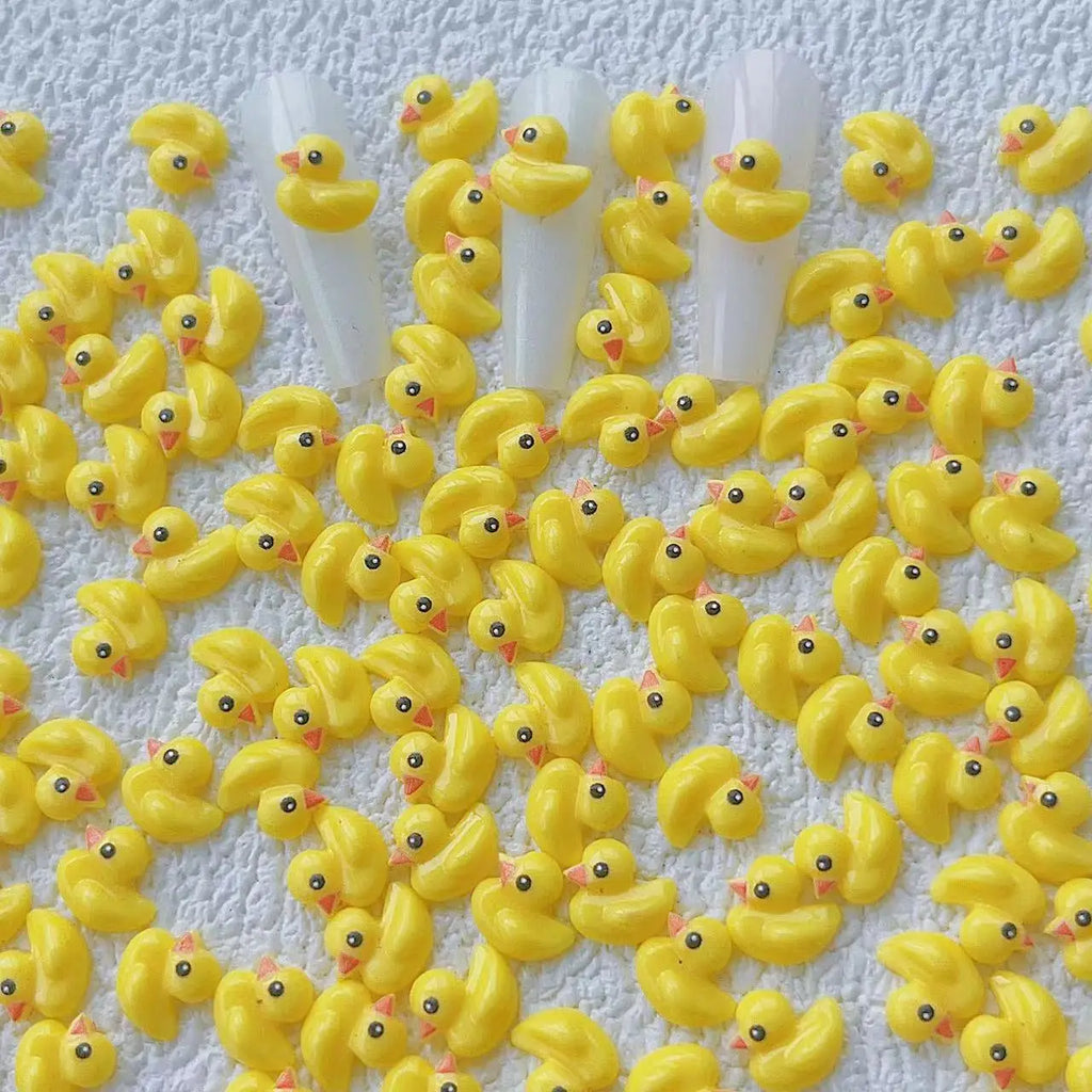 50pcs Cartoon Yellow Duck Nail Art Accessories 3D Flatback Resin Nail Charms Decorations DIY New Manicure Design Supplies Parts