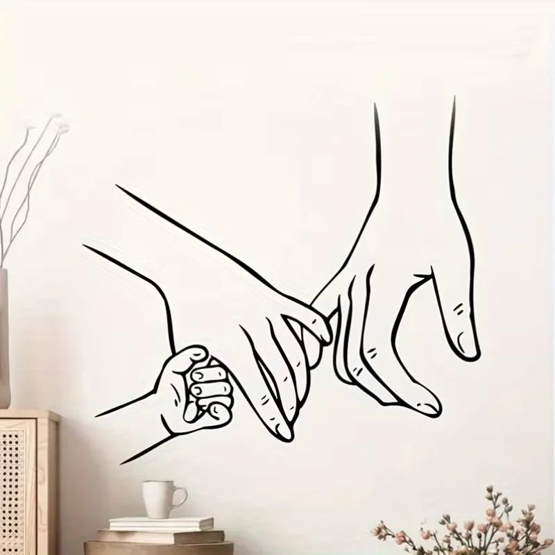 Family Handprint Wall Art - Black & White, Self-Adhesive PVC Decal for Living Room, Foyer, or Bedroom, Classic Cartoon Style, Re