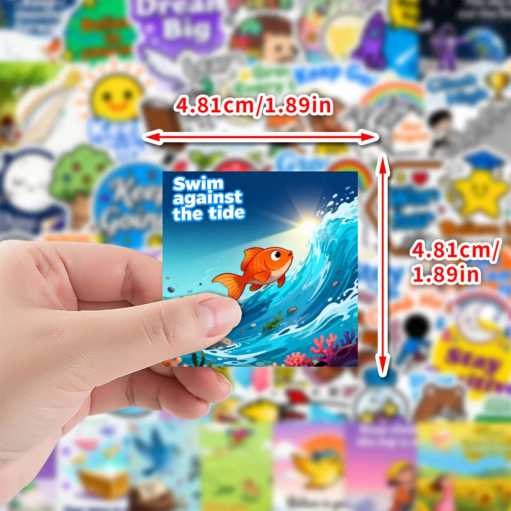50/100PCS Positive Phrase Graffiti Stickers Water Cup Mobile Waterproof Decoration Stationery Notebook Reward Incentive Stickers