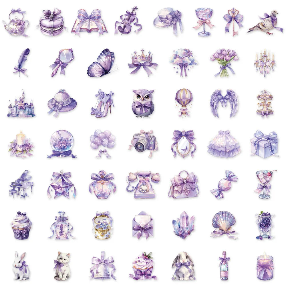50PCS Purple Dream Creative Transparent PET Sticker Set DIY Brochure Decoration Notebook Tablet Toy Stickers