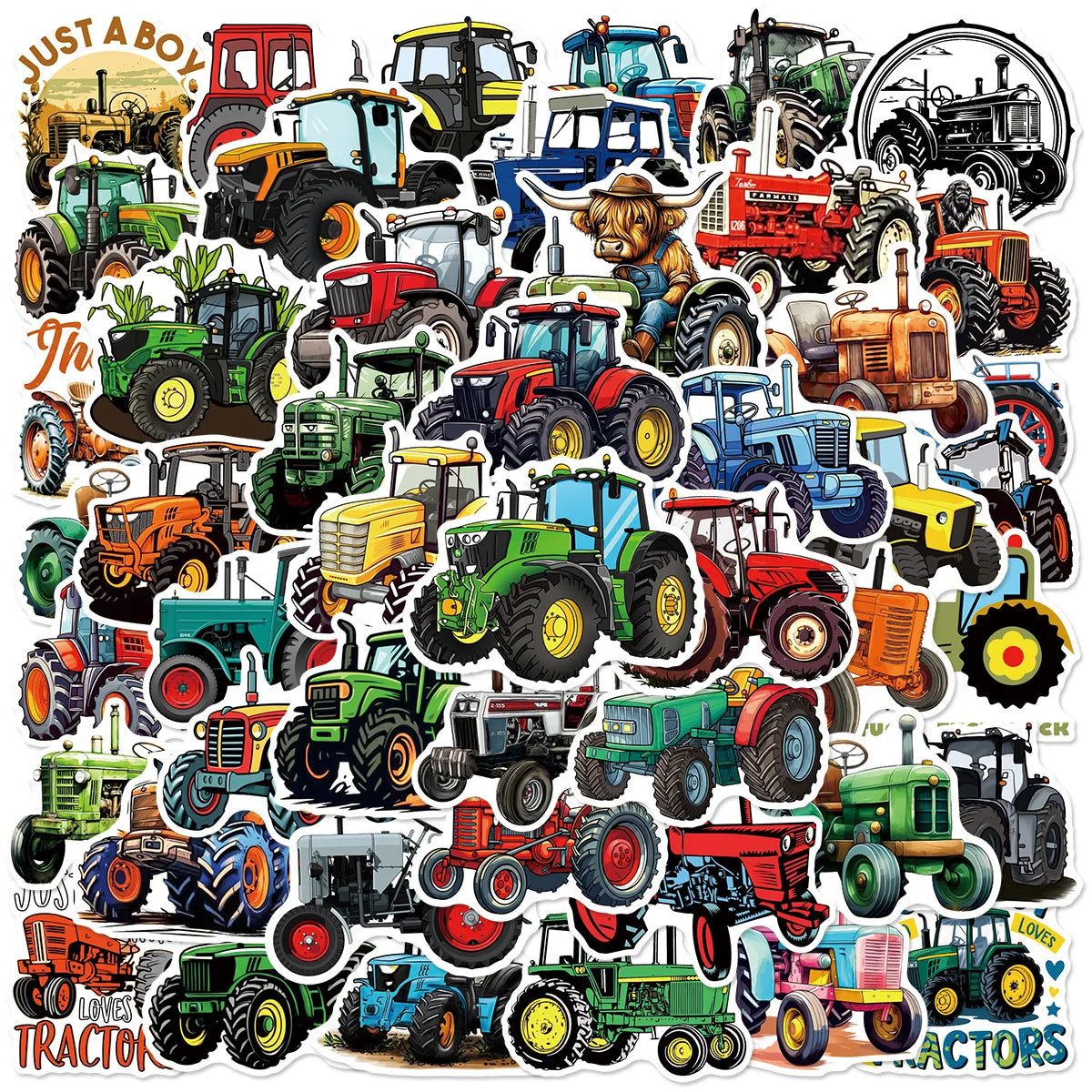 50/100 Pcs Cartoon Farm Tractor Colorful HD Stickers for Phone Case Toolbox Fridge Cabinet Drawer Stationery Box Removable Decal