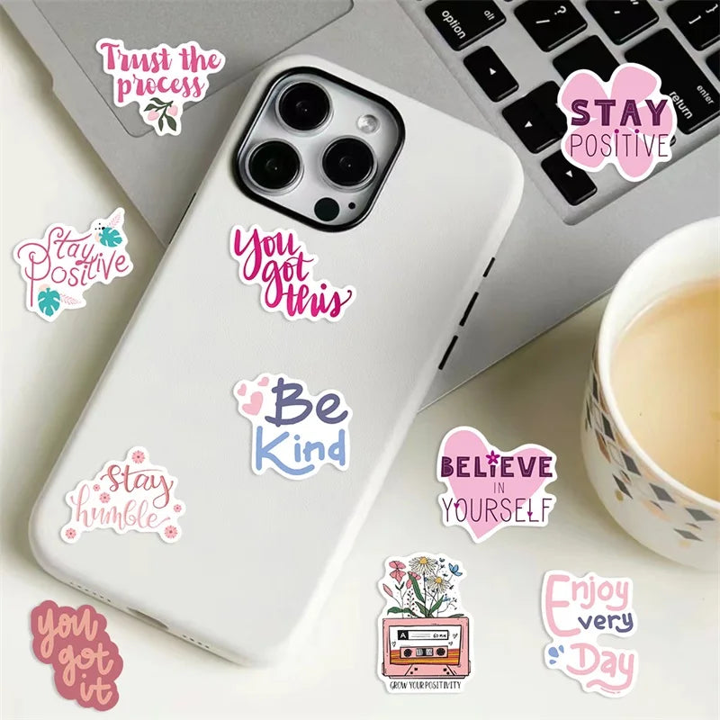 10/30/50PCS Kawaii Encourage Pink PVC Sticky Sticker Aesthetic DIY Stationery Decoration Scrapbooking School Supplies for Kids