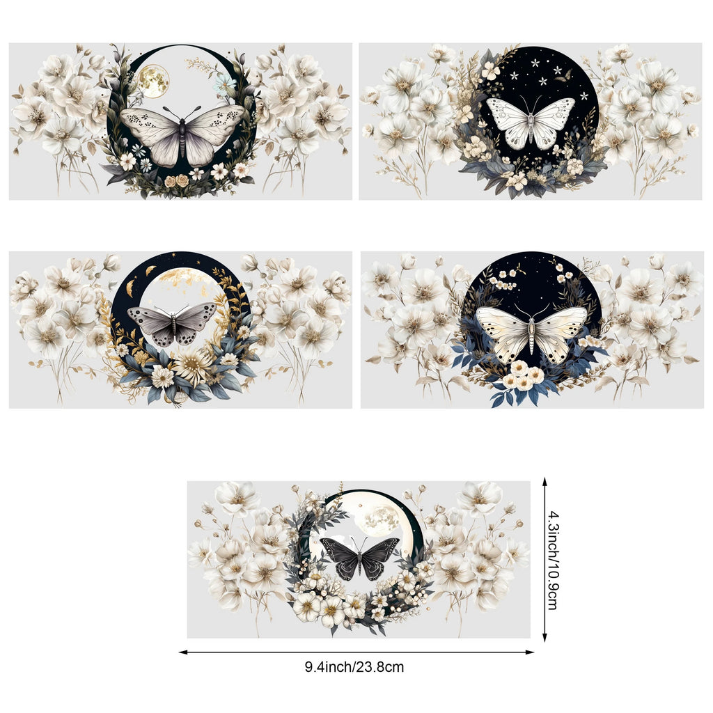 5 sheets Butterfly UV DTF Cup Stickers, DTF Transfer Stickers, Waterproof Wipe-Off Transfer Paper for 16oz Glass, Mug, Crafts