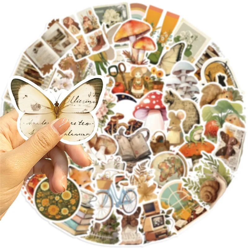 10/30/50PCS Vintage Animal Mushroom PVC Sticker Aesthetic Children's Stationery DIY Decoration Scrapbooking School Supplies