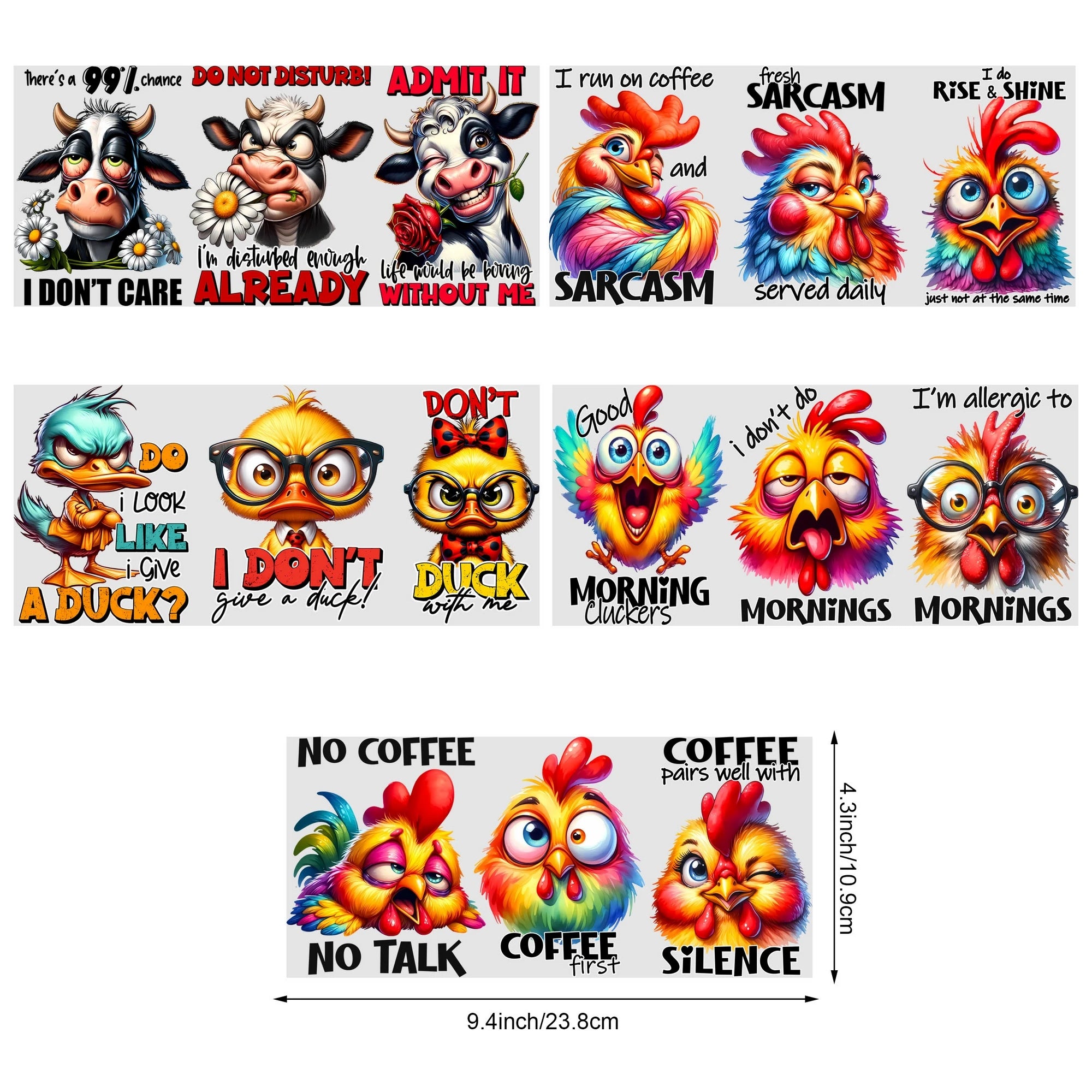 5 sheets animal UV DTF cup packaging suitable for 16oz glass cups, waterproof UV DTF stickers suitable for 16oz glass cups