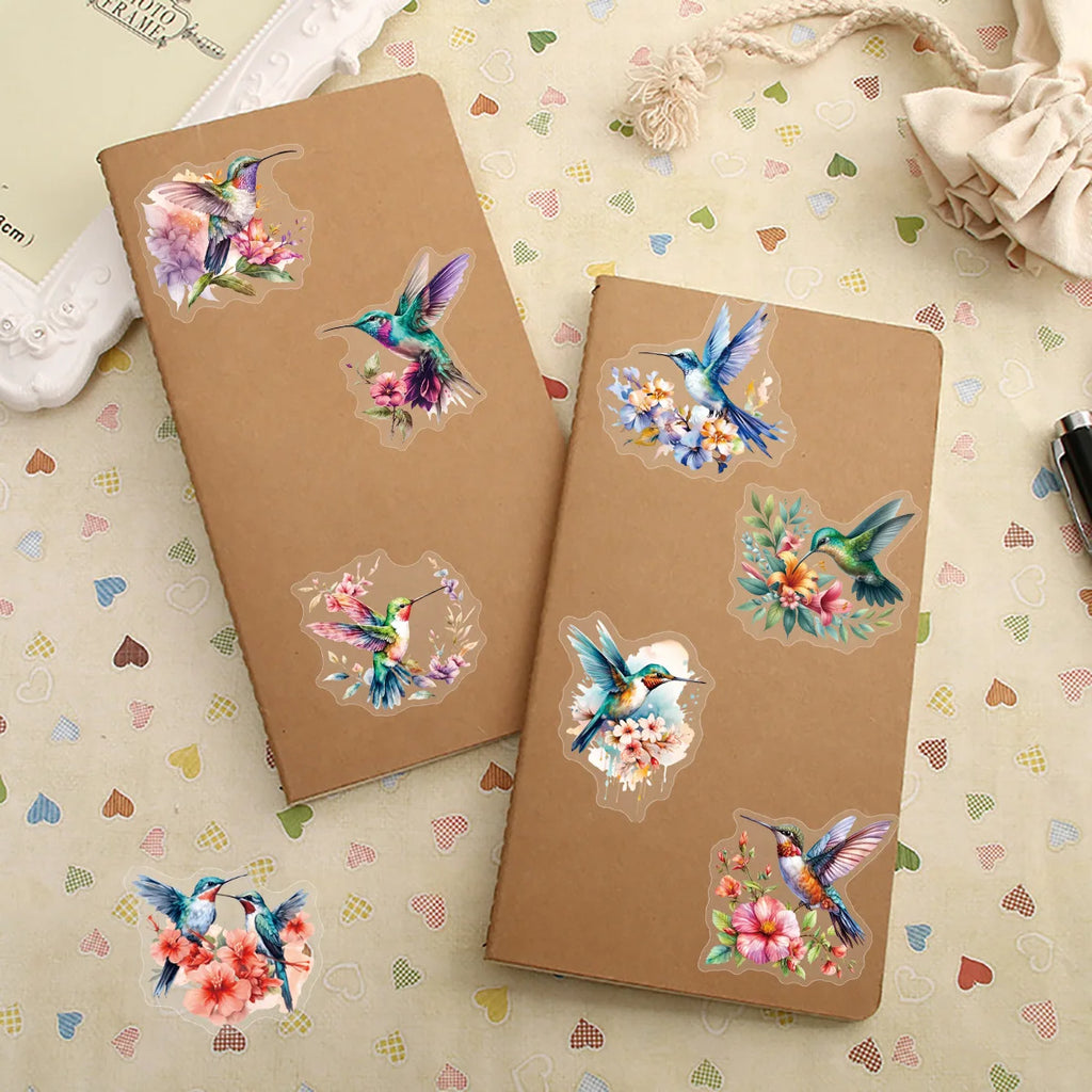 50/100PCS Cartoon Watercolor Hummingbird Pet Transparent Stickers Packaging Decoration Phone Case Luggage Waterproof Stickers