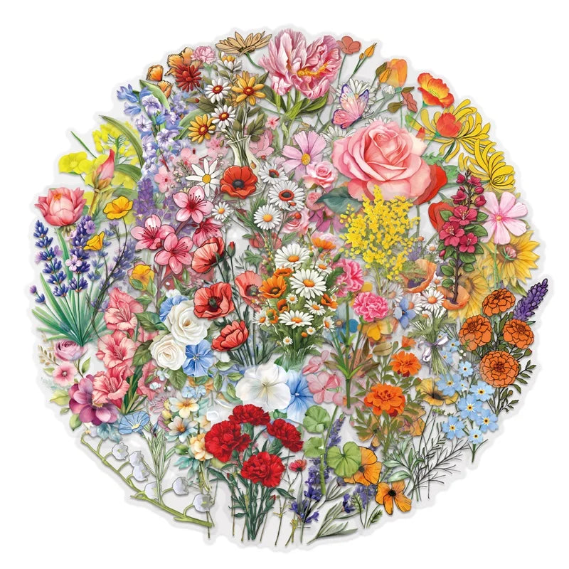 60PCS Kawaii Small Flower PET Sticky Sticker Aesthetic Tear Open DIY Decoration Scrapbooking School Supplies for Kids