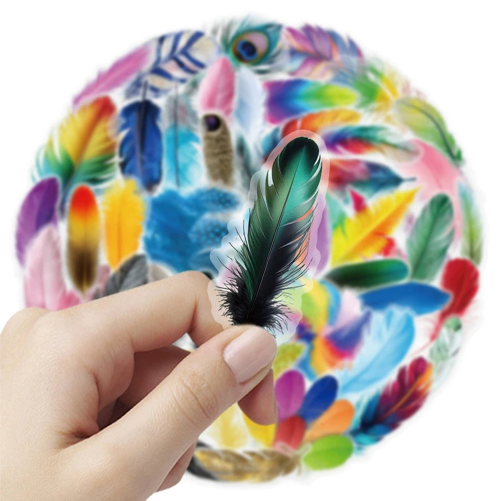 50/100PCS Transparent PET Colorful Feather Graffiti Stickers Decorative Stationery Box Stickers Reward