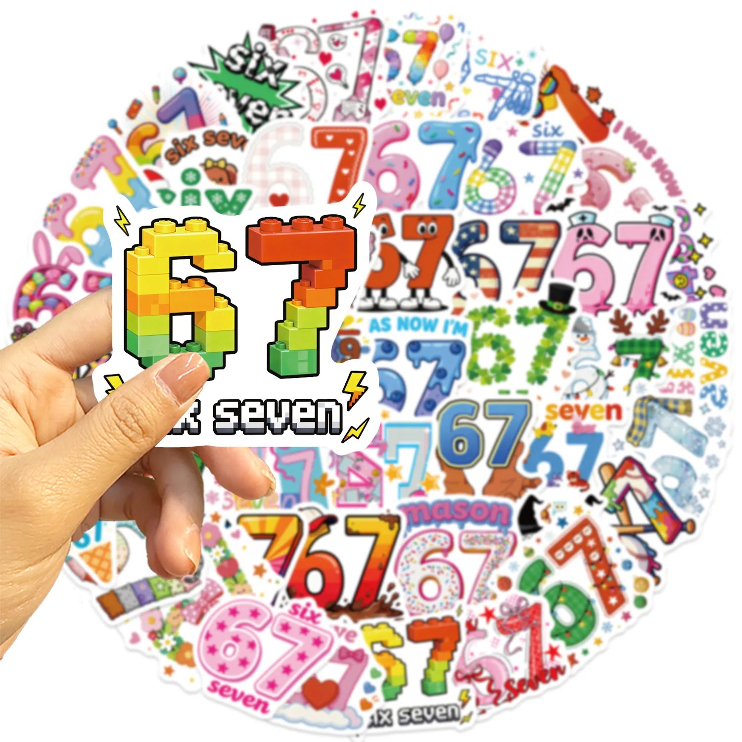 50Pcs Pack Popular Numbers 67 Doodle Sticker School Stationery Notebook Decor Decals Phone Luggage Guitar Fridge DIY Stickers