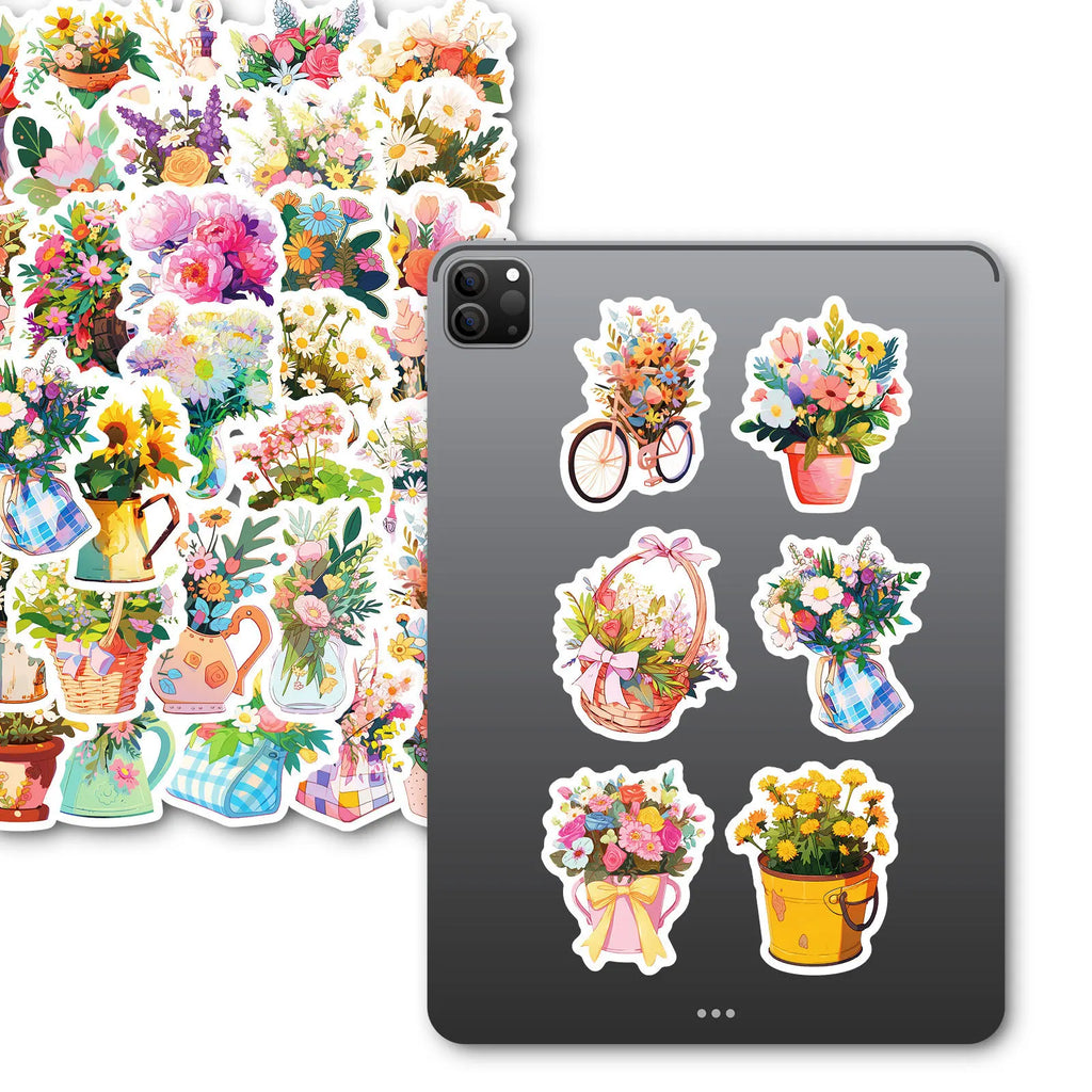 50/100PCS Flowers Handheld Various Flowers Graffiti Stickers Booklet Luggage Decoration Notebook Stationery Pen Holder Stickers