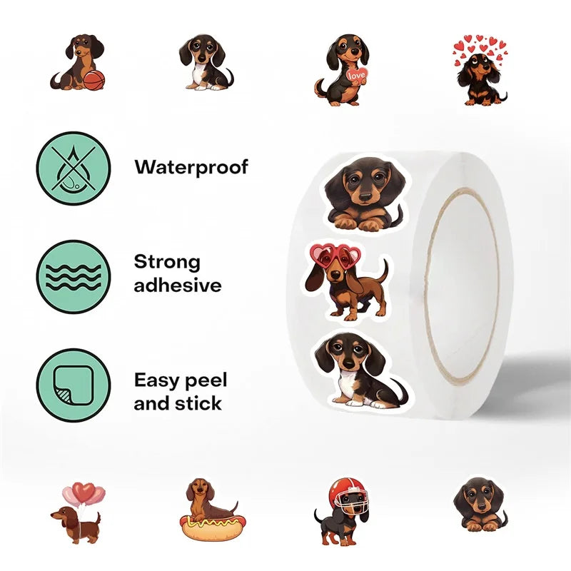 500PCS Cute Dachshund Dog Paper Labels Thank You Sticker Sealing DIY Decoration Scrapbooking Stationery Hand Accounting Supplies