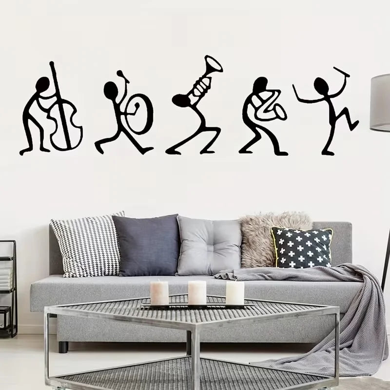 Cartoon Funny Small Men Music Band Guitar Wall Stickers | Vinyl Home Decor for Room Play, Self-Adhesive, Glossy Finish, Detachab