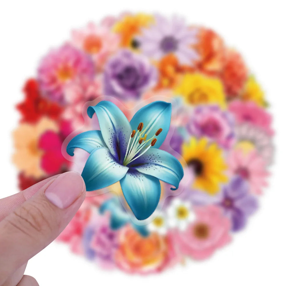 63/126PCS Transparent PET Flower Personalized Graffiti Stickers for Luggage, Water Cups, Scooter Stickers