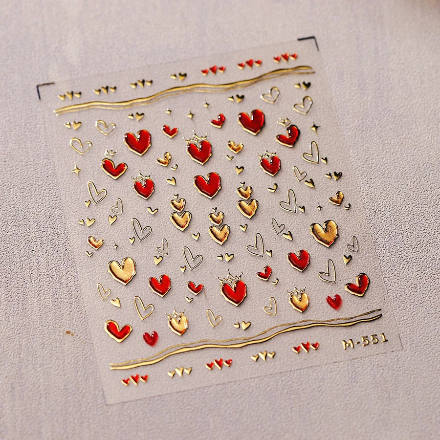 Totem Geometric Symbols Star Moon Nail Art Stickers 5D Gold-embossed Self Adhesive Nails Sticker Luxury Red Gemstone Nail Decals