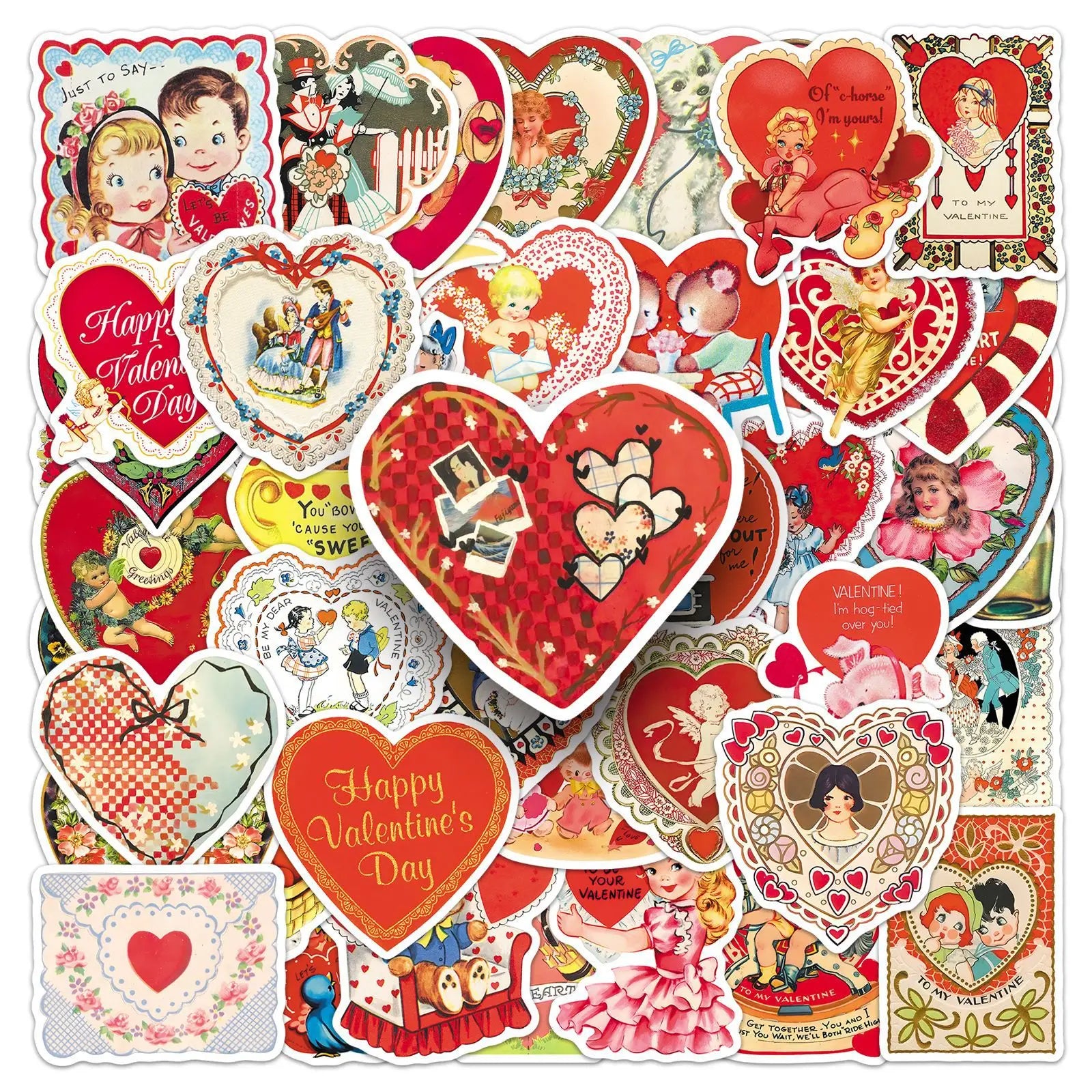 50-Pack Vintage Victoria Valentine's Day Heart Graffiti Stickers Phone Tablet Guitar Stationery Notebook Waterproof Stickers