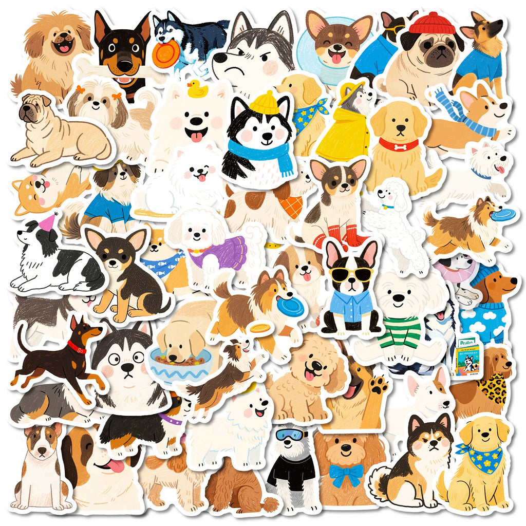 56PCS Hand Drawn Dog Cartoon Graffiti Stickers Cute Pet Notebook Computer Decoration Stationary Pencil Stickers