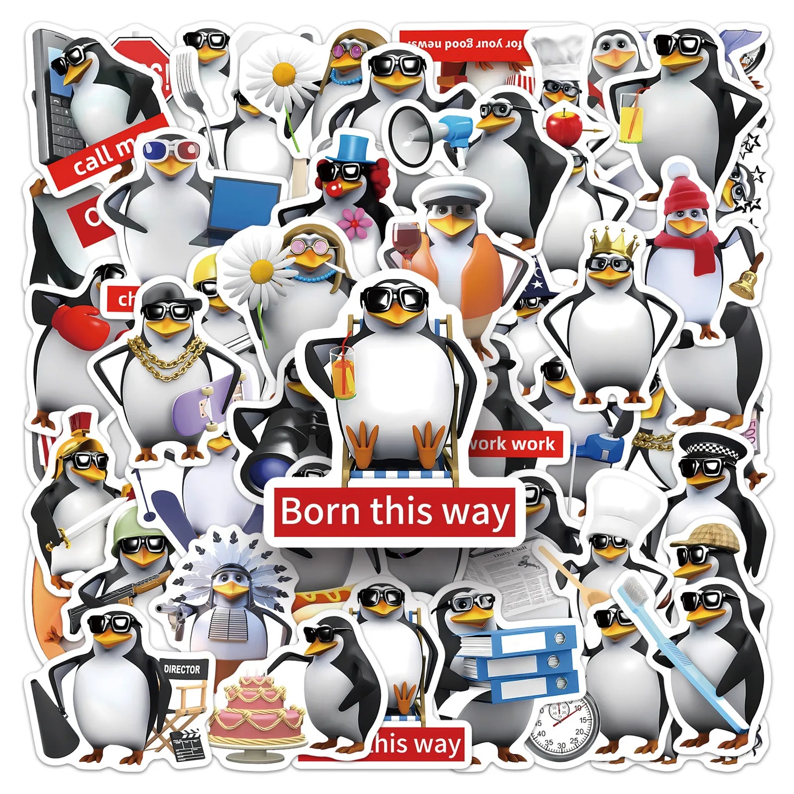 50Pcs Pack Funny Penguin Doodle Stickers, Stationery Notebook Organizer Box Suitcase Fridge DIY Waterproof Decor Decals Sticker