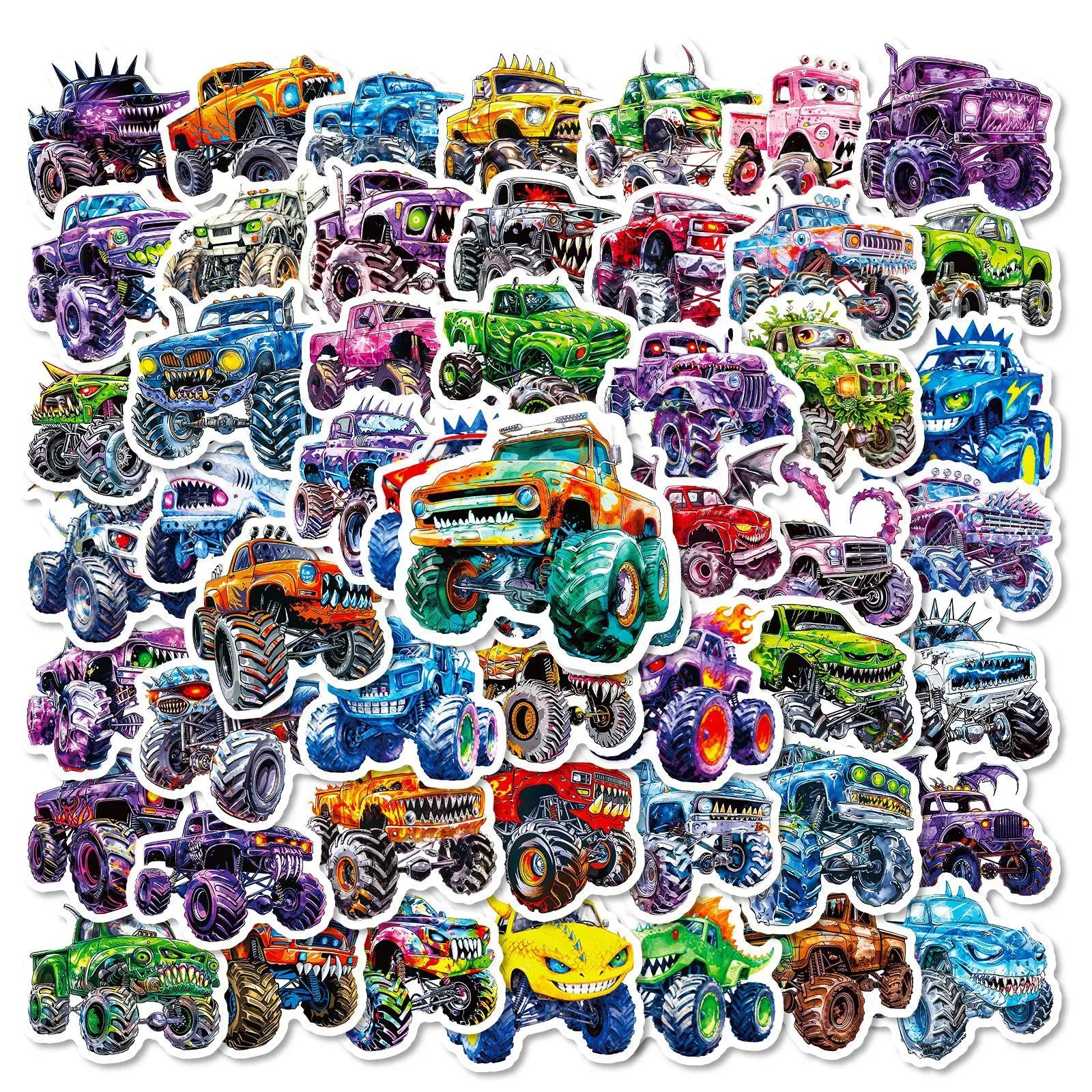 56PCS Wild Monster Car Stickers Student Notebook Skateboard Helmet Waterproof DIY Unique Decorative Art Decal Sticker