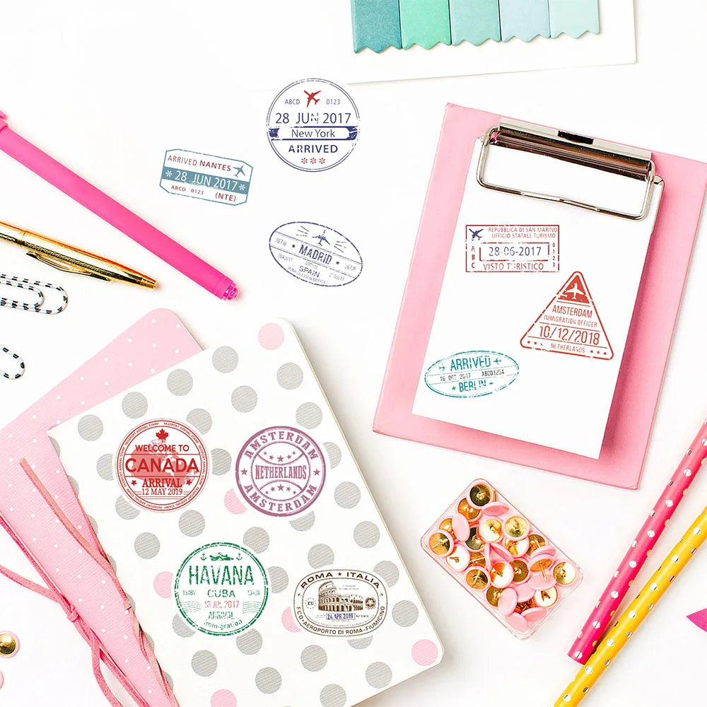 500PCS Passport Stamps Roll Sticker Suitcase Bicycle Notebook Scrapbook Motorcycle PVC Classic Classic Guitar Wall Decor Sticker