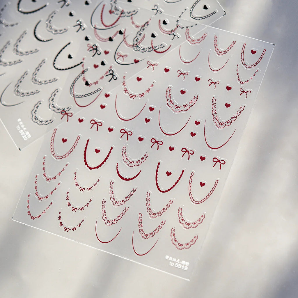 Lace French Nail Art Stickers 3D Thin and Tough Ballet-style Nail Decorations Stickers Colors French Bow Love Adhesive Decals