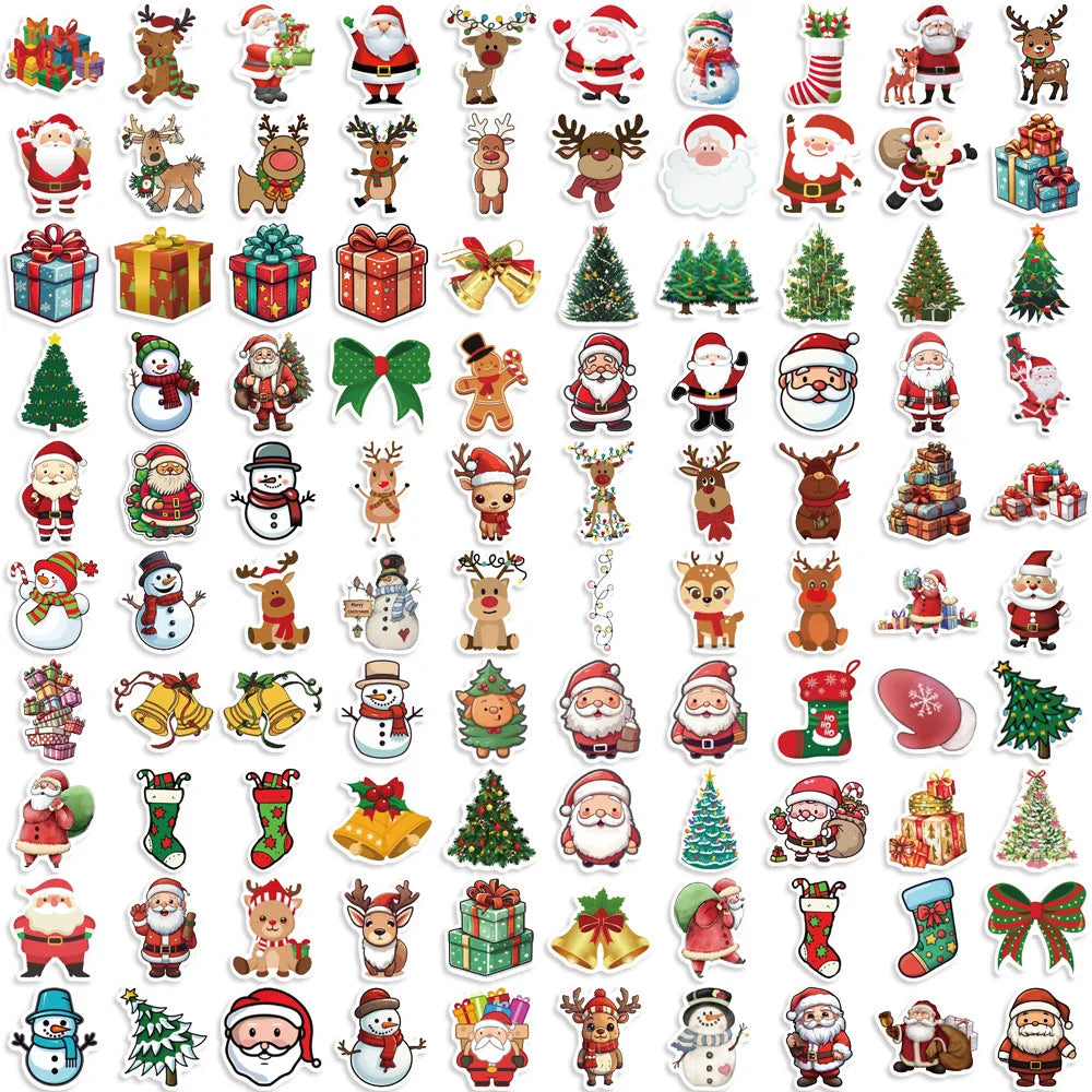 100PCS Santa Claus Graffiti Stickers Decorate Guitar Notebook Luggage DIY Waterproof Holiday Children Stationery Stickers