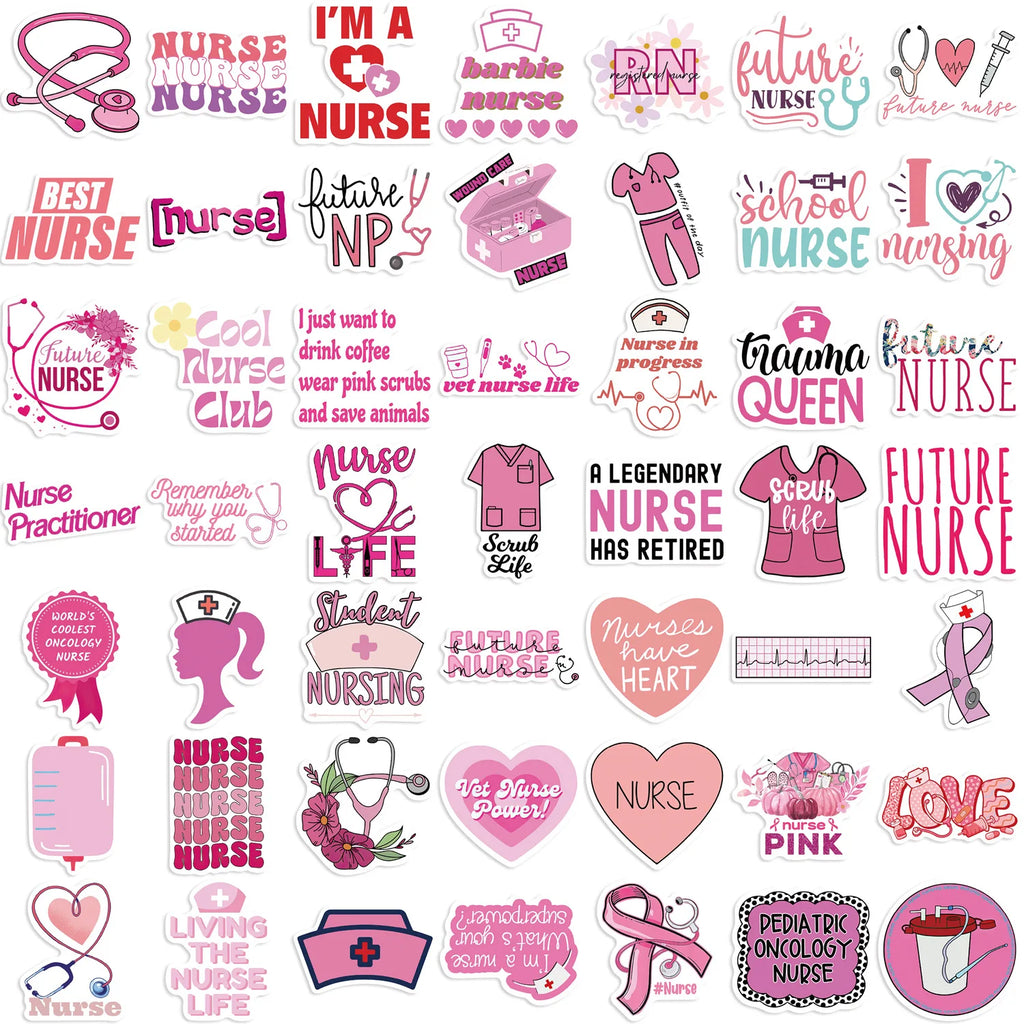 50/100PCS Pink Nurse Graffiti Stickers Decorative Guitar Luggage DIY Waterproof Stationery Notebook Stickers