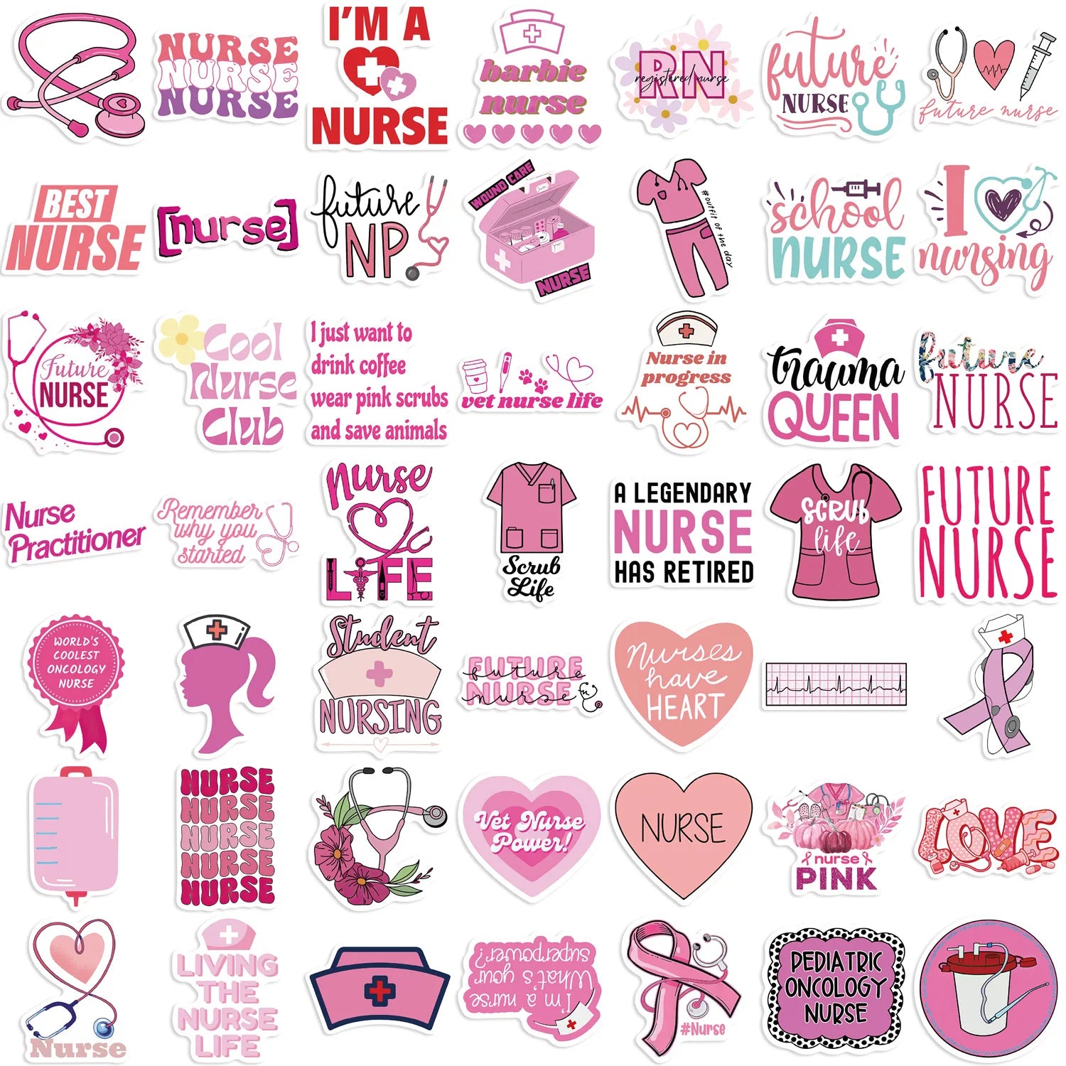 50/100PCS Pink Nurse Graffiti Stickers Decorative Guitar Luggage DIY Waterproof Stationery Notebook Stickers