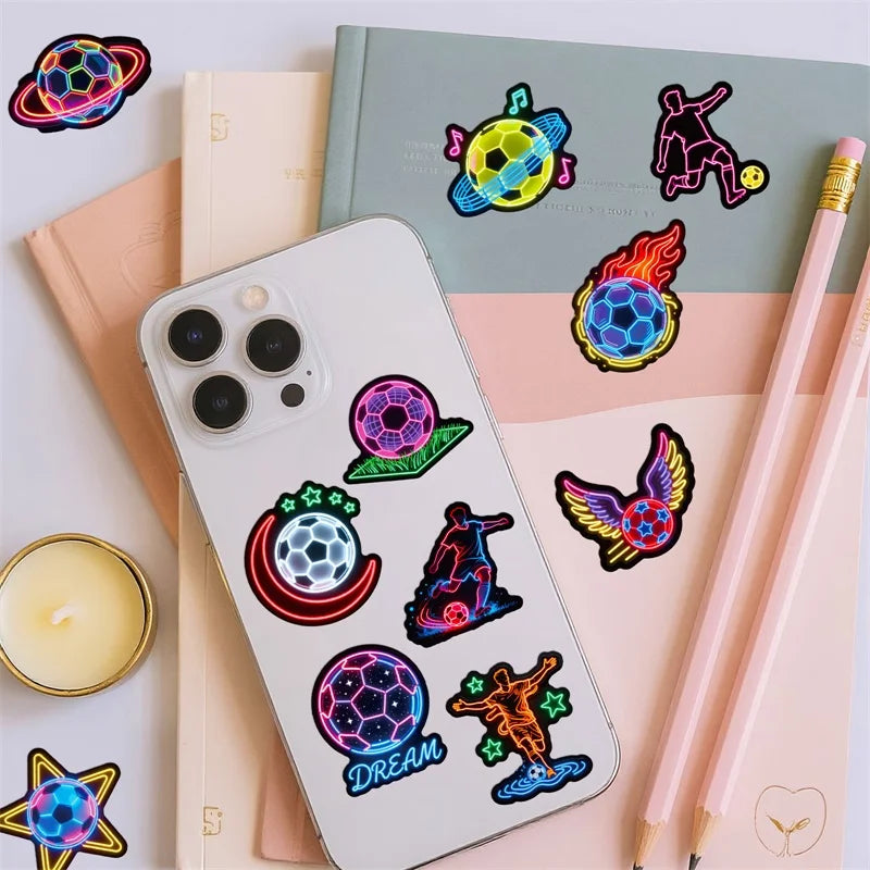 10/30/56PCS Neon Football PVC Sticky Stickers Aesthetic Colored DIY Phone Laptop Luggage Skateboard Graffiti Decals