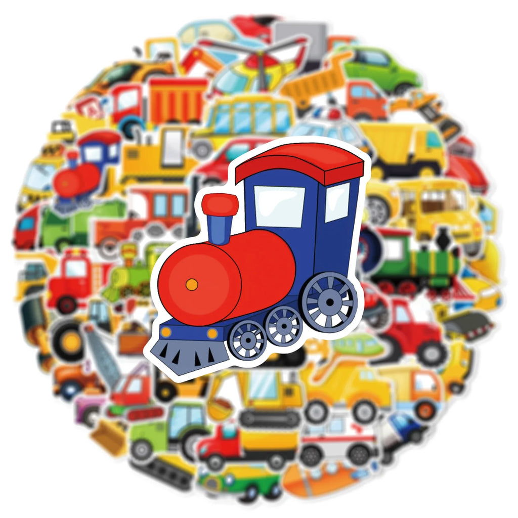 60 Pcs Cartoon Engineering Vehicle Transportation Sticker Helmet Decoration Waterproof Sticker