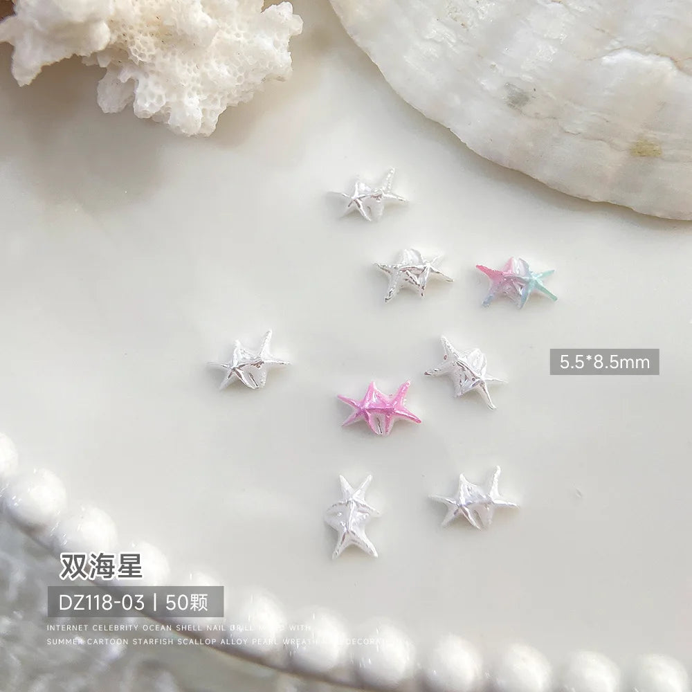 30pcs Ocean Shell Pearl Nail Charms Accessories Pearlescent Shell Aurora Nail Art Rhinestones DIY 3D Cute Nail Decorations Parts