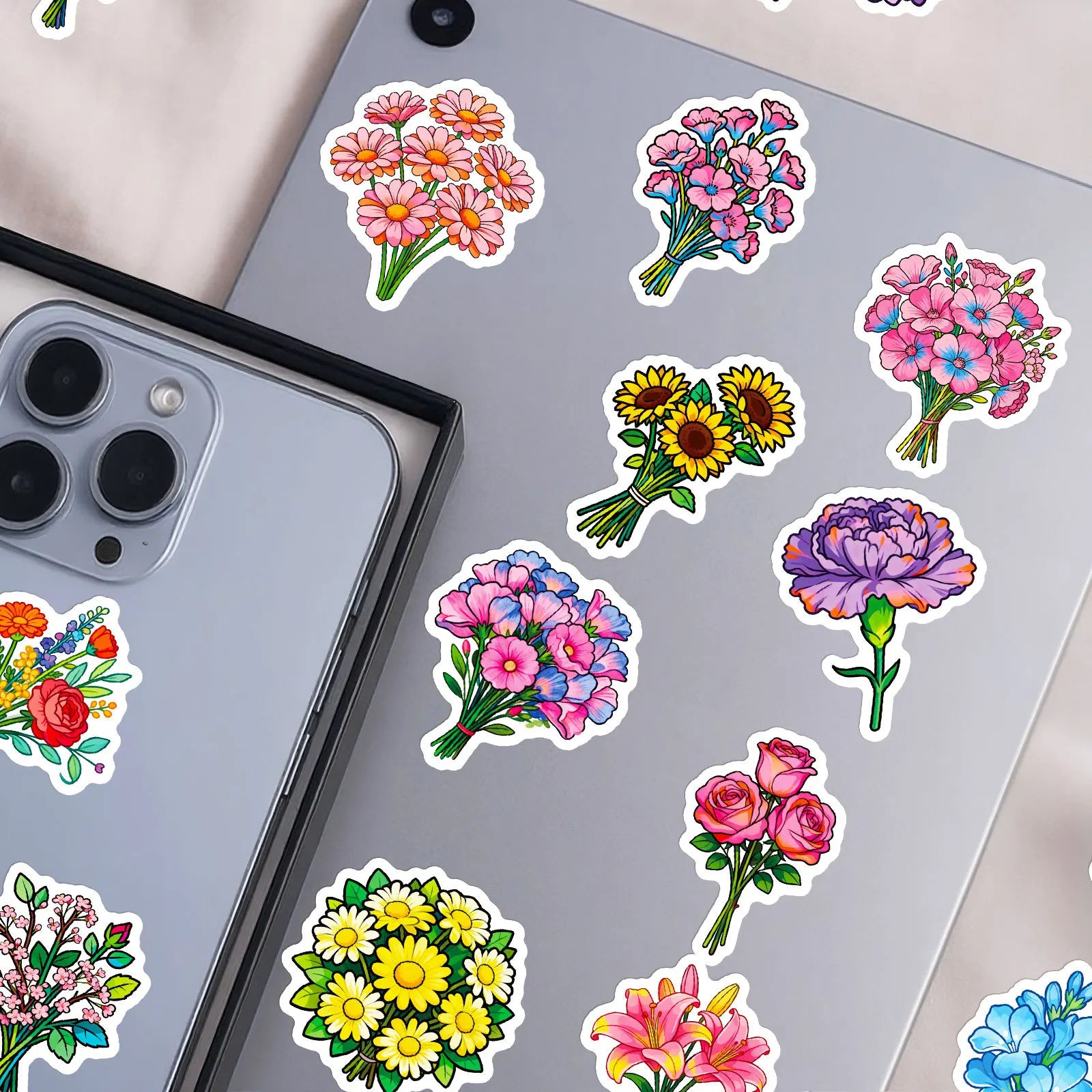 50/100 Pcs Colorful Floral Flower Plant Theme Stickers for Phone Vase Scrapbook Stationery Box Printer Cup Removable Decals