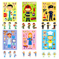 6/12 Pcs Large Different Profession Puzzle Make A Face Stickers Educational DIY for Notebook Stationery Box Desk Drawer Craft