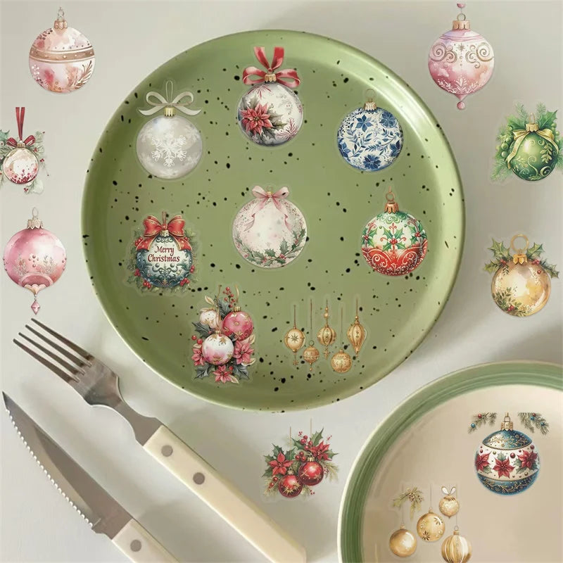 50PCS Cartoon Christmas Bell PET Sticky Sticker Aesthetic Tear Open DIY Decoration Scrapbooking Supplies for Kids
