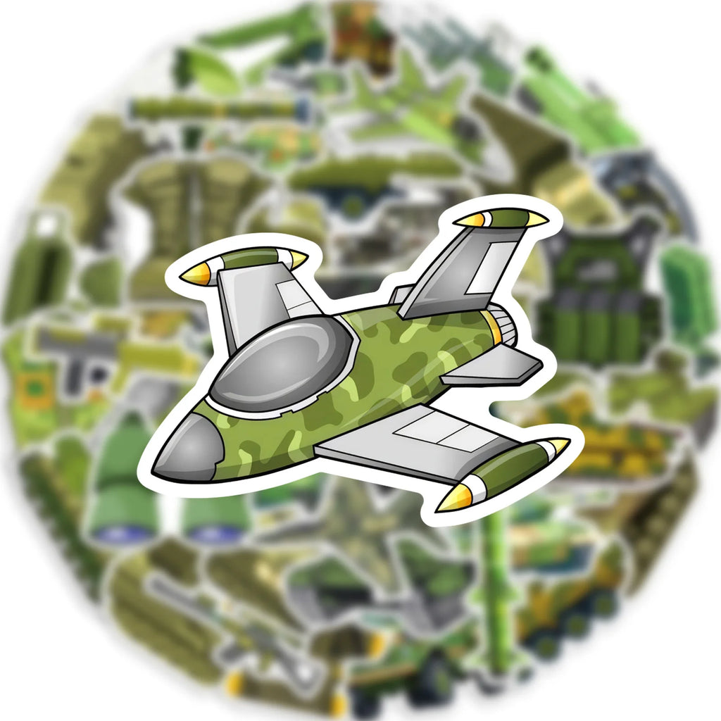 50-Pack Military Tank Missile Helicopter Decals Camouflage Gear Waterproof Stickers for Water Bottles Skateboards Guitars Helmet