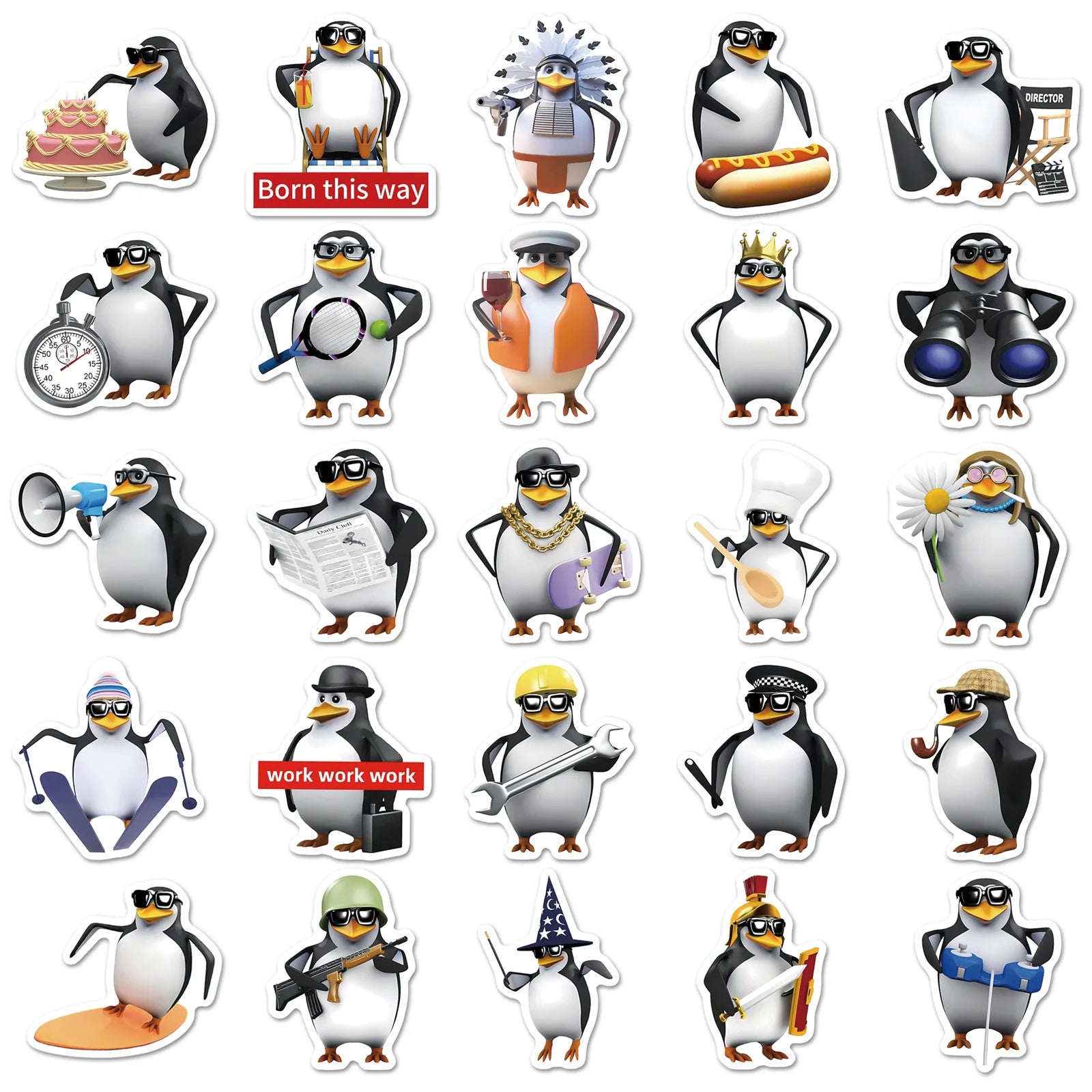 50Pcs Pack Funny Penguin Doodle Stickers, Stationery Notebook Organizer Box Suitcase Fridge DIY Waterproof Decor Decals Sticker