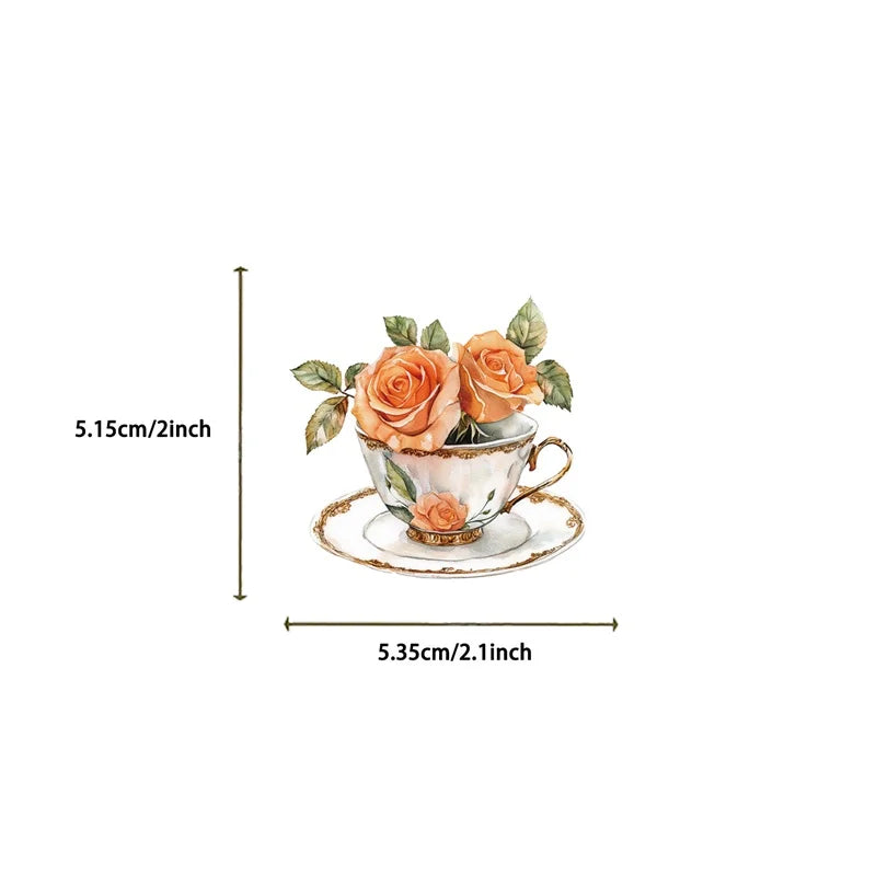 50PCS Kawaii Orange Rose Sticky PVC Sticker Aesthetic Stationery DIY Decoration Scrapbooking Children's Supplies