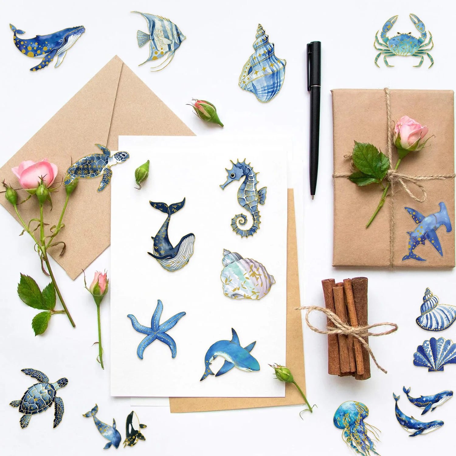 50/100 PCS Cute Cartoon Hot sStamping Underwater Biological Sticker Waterproof Transparent PET Decor Notebook Stationery Sticker