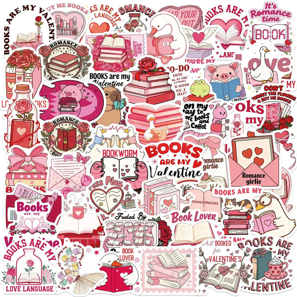 50/100PCS Valentine's Day Bookish Stickers Creative Stickers Decorative Luggage Stationery Phone Cases