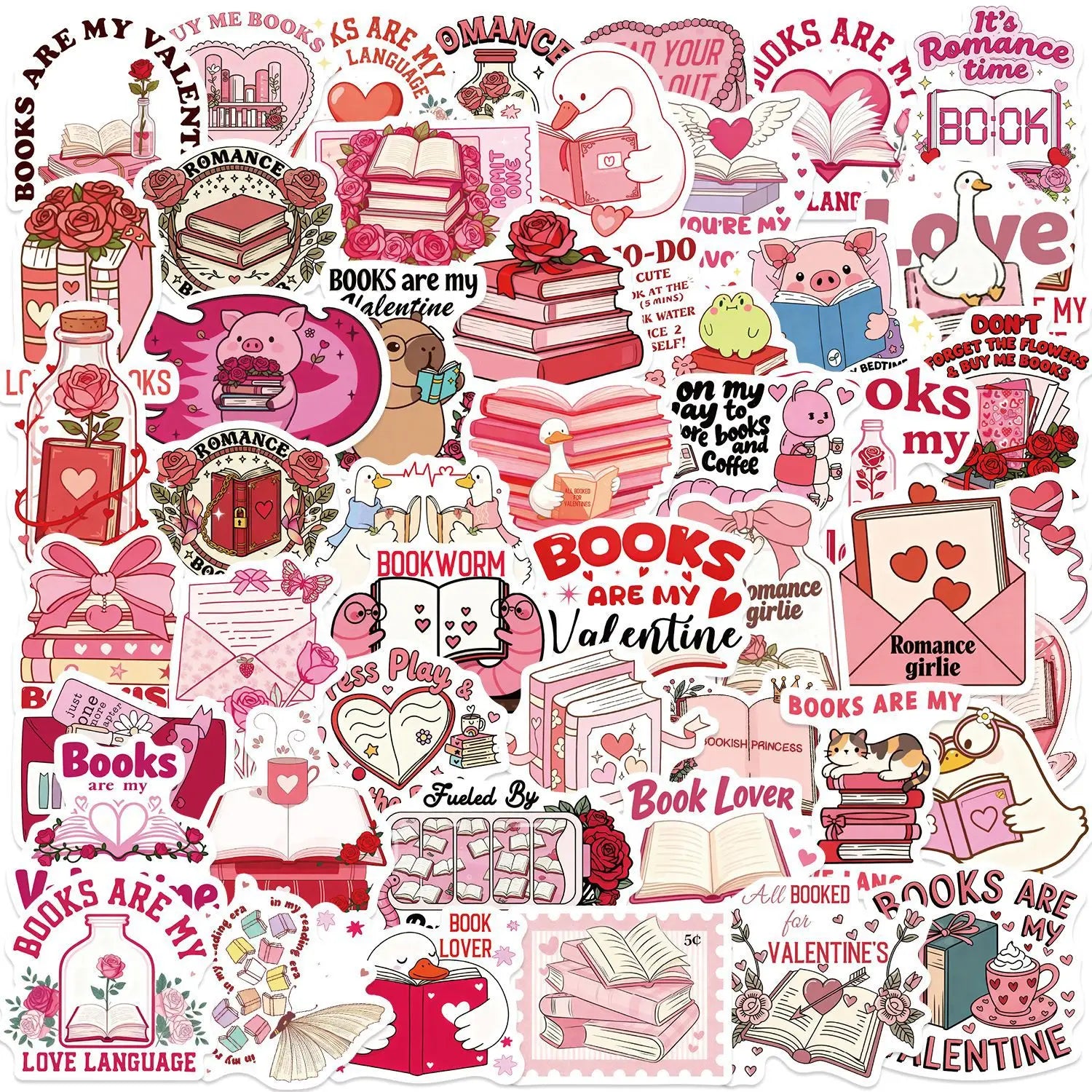 50/100PCS Valentine's Day Bookish Stickers Creative Stickers Decorative Luggage Stationery Phone Cases