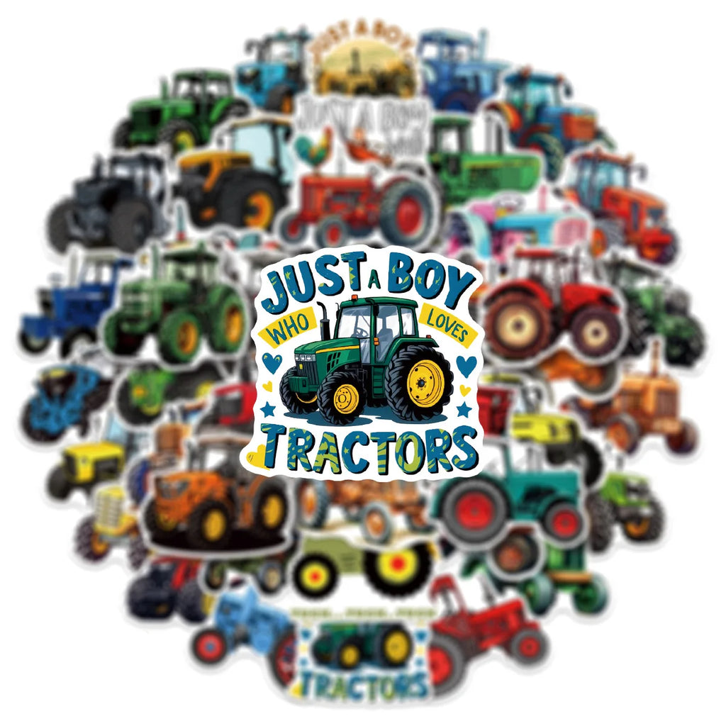 50/100 Pcs Cartoon Farm Tractor Colorful HD Stickers for Phone Case Toolbox Fridge Cabinet Drawer Stationery Box Removable Decal