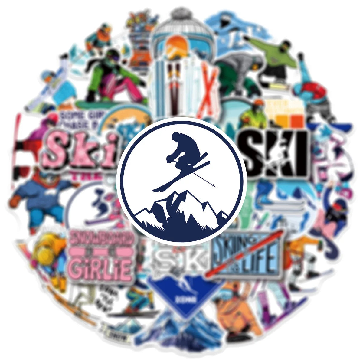 50/100 Pcs Ski Cartoon Sports Theme Colorful Stickers for Phone Suitcase File Holder Diary Stationery Box Removable Decals