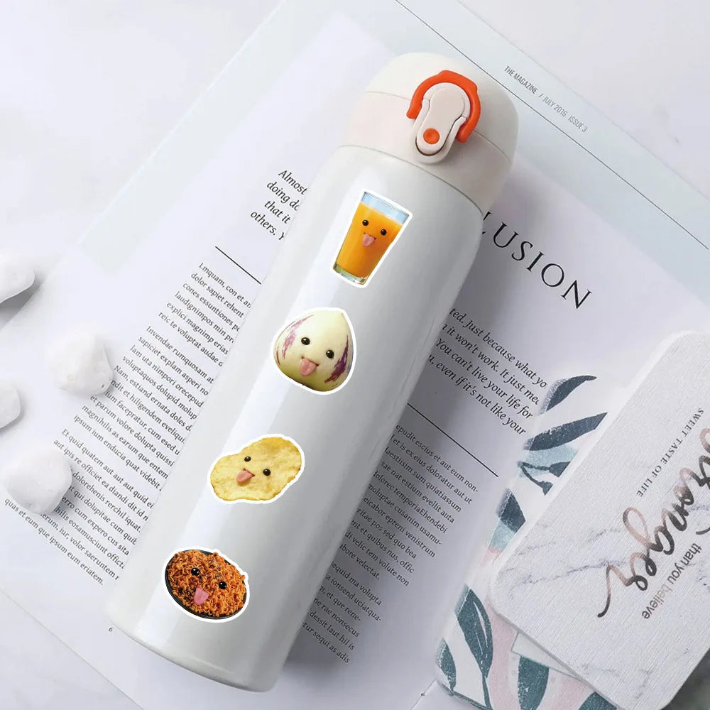 55-Piece Set Cute Abstract Food Stickers for Notebook Desk Laptop Luggage Graffiti Waterproof Decals