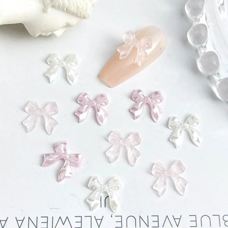 Pink ice-transparent Ribbon Bow Nail Art Accessories Shiny BowKont Resin Nail Charms DIY Manicure Design Nail Decorations Parts