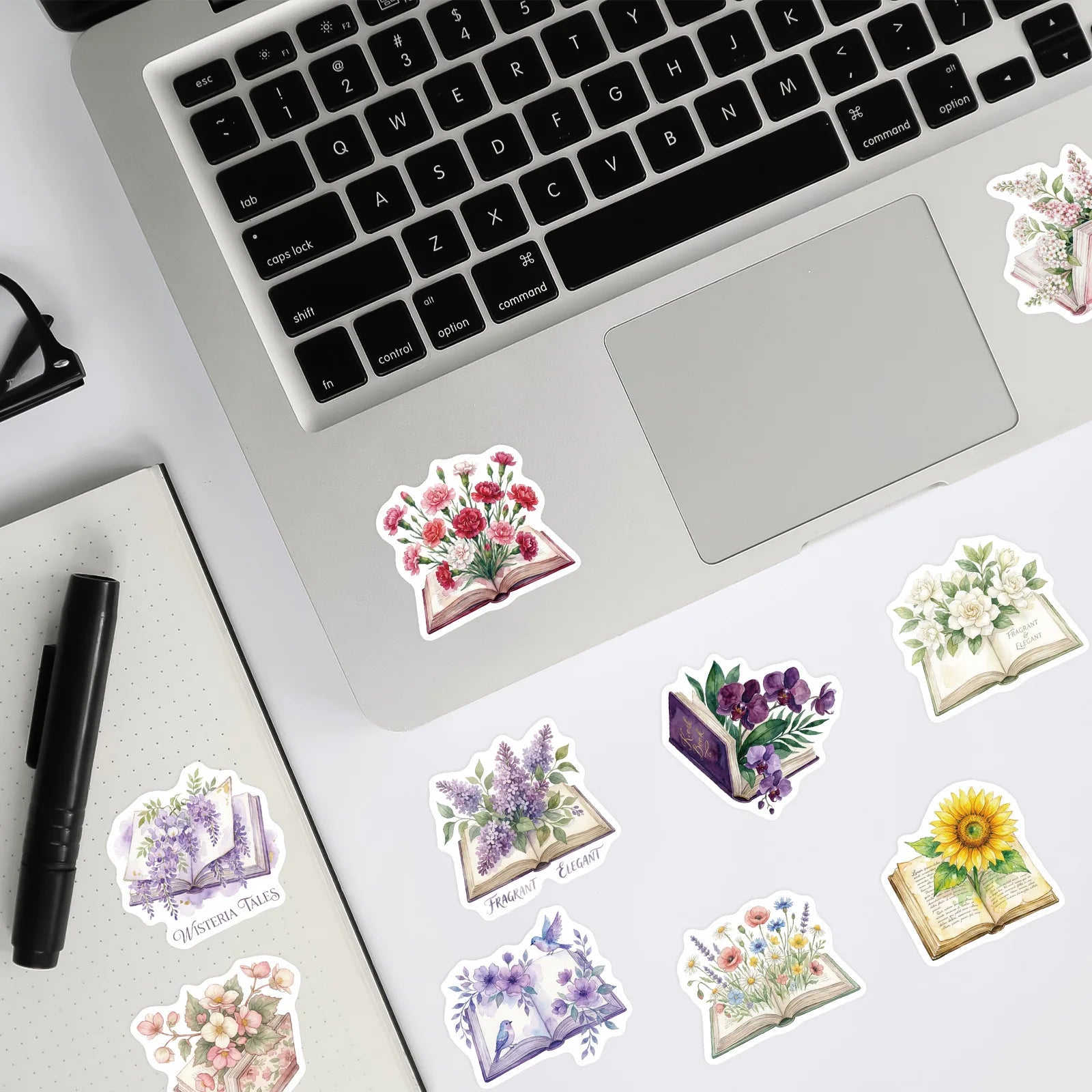 56/112 Pcs New Book & Floral Doodle Stickers for Car Suitcase Scooter Helmet Removable Waterproof Decals