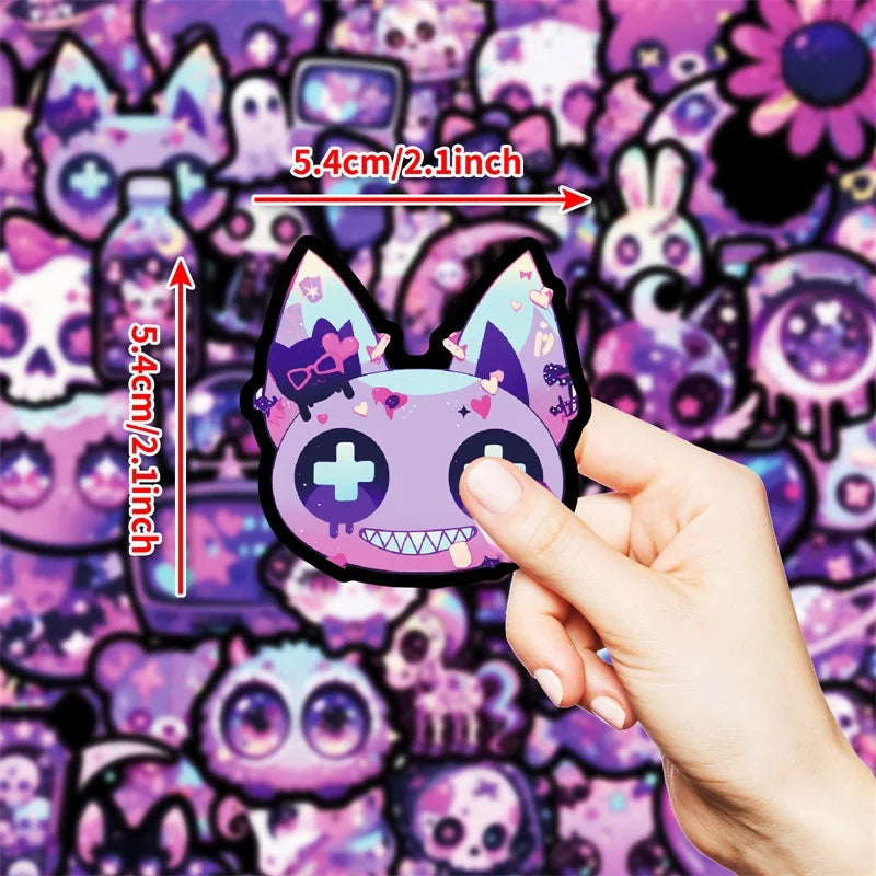 10/30/50PCS Kawaii Purple Animal Sticky PVC Sticker Aesthetic Stationery DIY Decoration Scrapbooking School Supplies for Kids